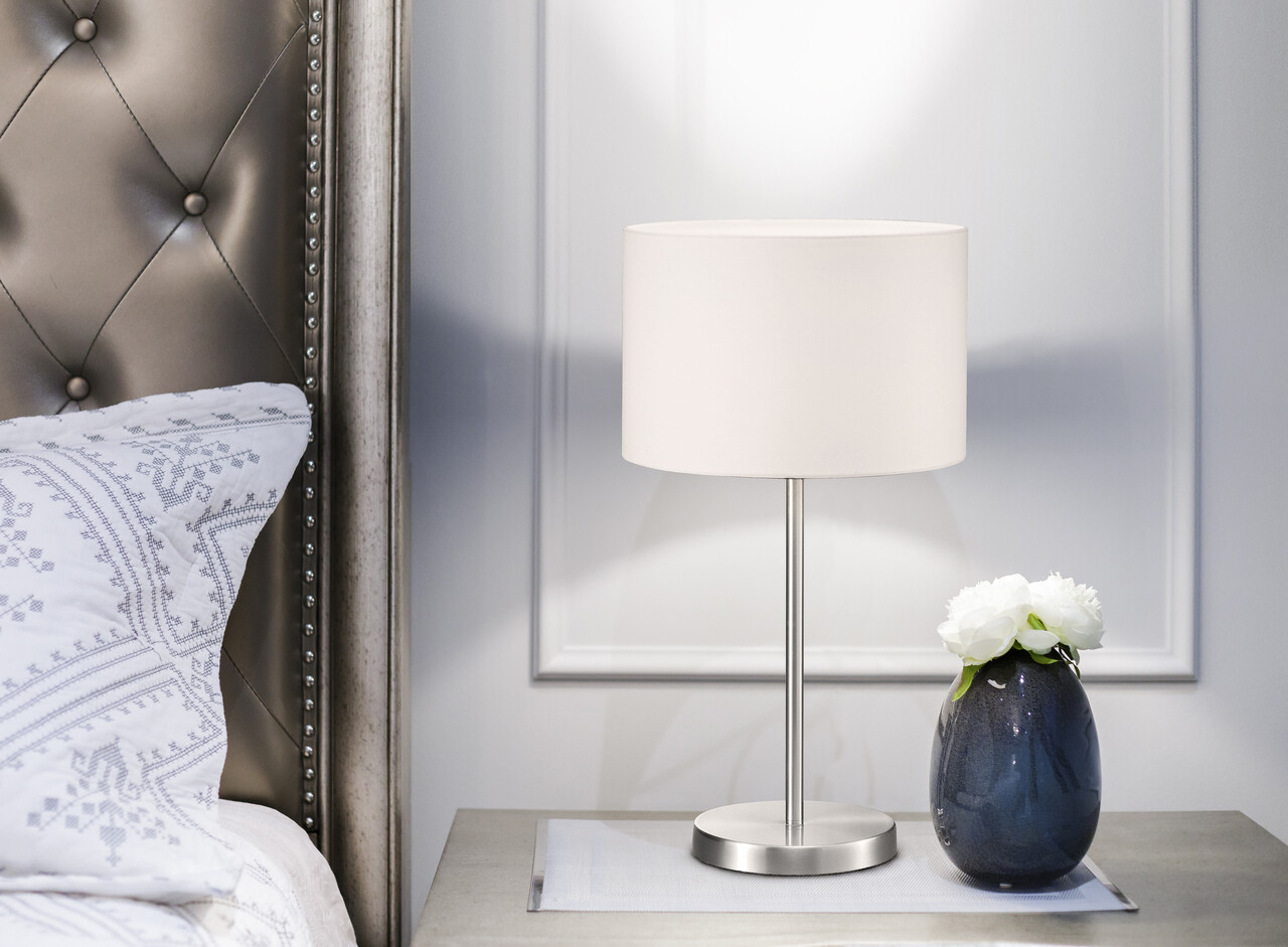 Lampa de masa Hotel, TRIO, 30x55 cm, 60W, 1x E27, metal/textil, alb/argintiu - imagine 4